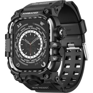 amBand Rugged Case with Band for Apple Watch 45mm, Compatible with Apple Watch (iWatch) Series 9/8/7, Military Grade Shockproof Bumper Cover, Tactical Band for Men, Matte Black