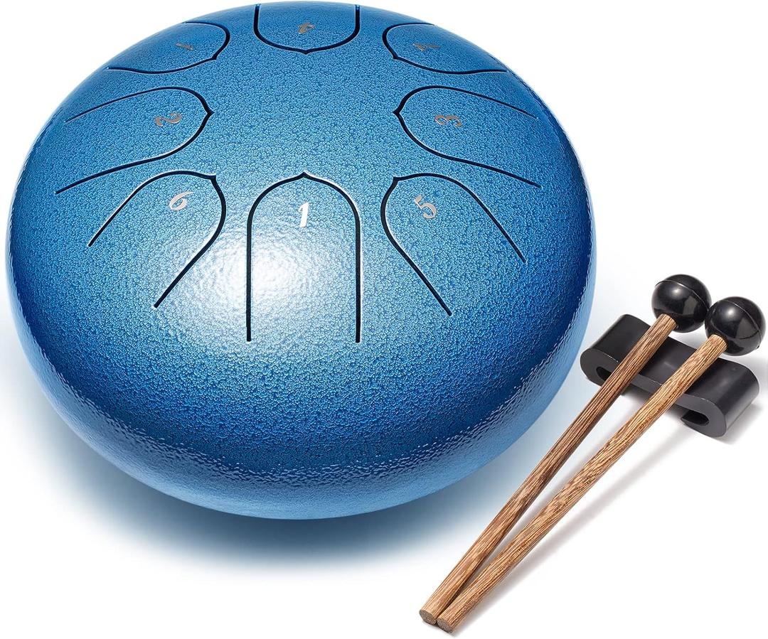 Lronbird Steel Tongue Drum Percussion, 6 Inch 8 Notes Musical Instruments, Music Gifts for Family Friends (Seablue)