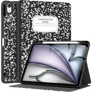 Supveco Case for iPad Air 11 Inch (M3 2025/M2 2024),iPad Air 5th/4th Generation 10.9 Inch 2022/2020 with Pencil Holder-[Auto Wake/Sleep],Premium Folio Stand Soft TPU Back Cover-Book