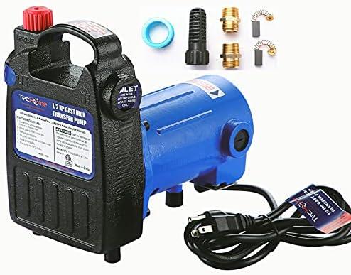 TecHome 1/2 HP Cast Iron Transfer Pump, 120V 1560GPH Water Pump, High Pressure Transfer Pump with Suction Strainer and Brass Connectors.