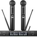 Phenyx Pro UHF Smart Wireless Microphone System, Dual Cordless Mics w/Auto Scan&Sync, Adaptive RF Power, Talkback Function, 2x100 Freq, 328 ft, Dynamic Microphones for Live Show, Event (PTI-2)
