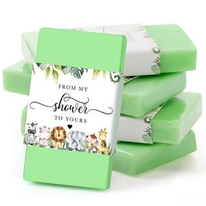 Demissle 50 Pcs Baby Shower Soap Favors with Jungle Safari Animal Themed Labels Scented Green Handmade Mini Soaps for Favors Guests Party Keepsakes Decorations