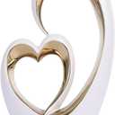 White Gold Ceramic Heart Statues - Abstract Home Sculptures for Bedroom, Wedding, Valentine Decor & Gifts for Women