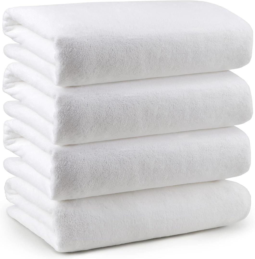 Orighty Bath Towel Pack of 4(27 x 54) - Soft Feel White Bath Towel Sets, Highly Absorbent Microfiber Towels for Body, Quick Drying, Microfiber Towels for Sport, Yoga, SPA, Fitness