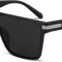 Dollger Oversized Flat Top Sunglasses for Men Women, Fashion Big Square Shades Trendy Shield Sunnies UV Protection (Matte Black Frame Grey Lens-grey Legs)