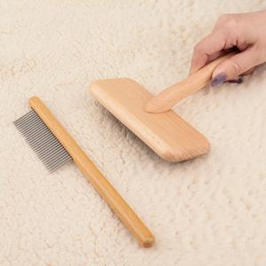 Sheepskin Wool Brush - Carpet Rake Tool for Pet Hair Removal and Household Fabric Care (Wood)