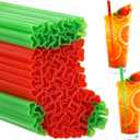Potchen 50 Pcs Plastic Straws Disposable Drinking Straw Bulk for Summer Hawaii Game Fruit Party Supplies(Red,Green,Christmas Stocking)