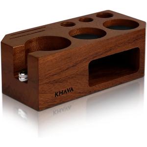 KHAVA Espresso Tamping Station | Wooden Coffee Tamper Station 51-54 mm | Espresso Organizer & Portafilter Holder | Coffee Station Organizer for Countertop | Espresso Accessories for Coffee Bar, Brown
