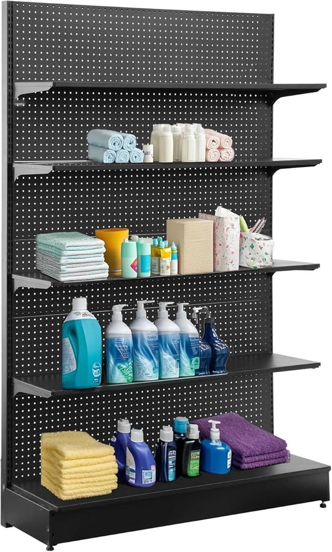 Eastern Tree Pegboard Display Stand, 4x6.5 Feet Gondola Retail Shelving Wall Display for Convenient Grocery Office Supply or Retail Stores, Standing Peg Board Display Rack with 30 Hooks, No 4 Shelves