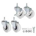 M6-1.0 Threaded Stem Caster Wheels, 2 Inch PVC Silent Castors, M6 x 15mm Replacement Wheels for Utility Shelf, Small Rolling Cart, Kitchen/Laundry Rack, Set of 4 (2 Brake, 2 Swivel)