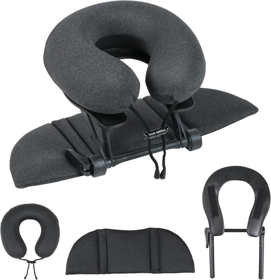 Intelligent Support Memory Foam PillowAdjustable Massage Pillow Multi-Use Ergonomic Neck Pillow for Office Naps,Travel, Recliner Headrest Portable (Black Pillow+Black Plastic Stand)