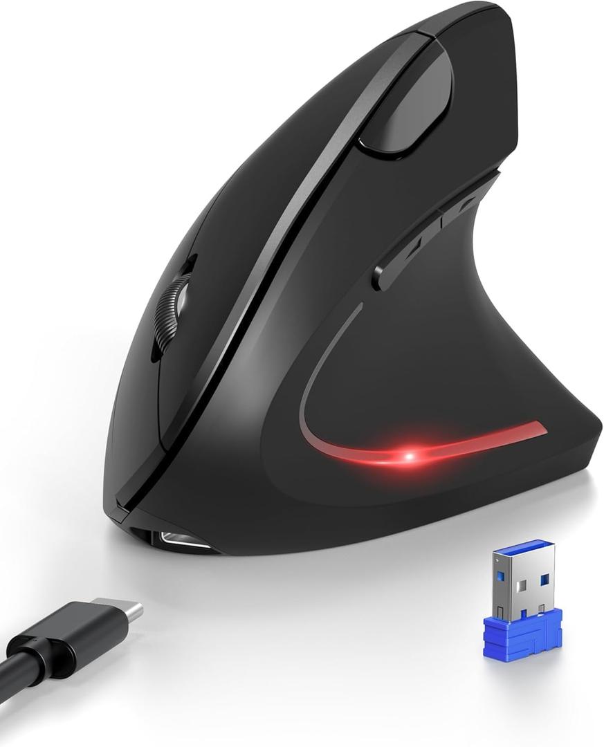 TECKNET Ergonomic Mouse with Jiggler, Bluetooth Wireless Vertical Mouse, 4800DPI Rechargeable Carpal Tunnel Mouse, Undetectable Random Movement Keeps Computers Awake for PC, Laptop, Mackbook (Dark Grey)