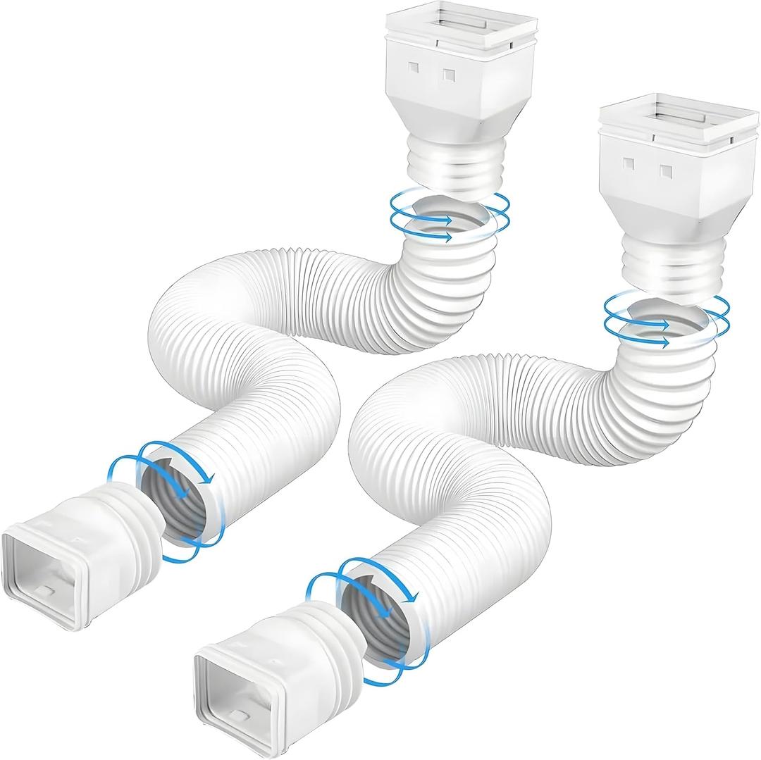 White 2 pack flexible rain gutter downspout extensions flexible, drain downspout extender,rainwater drainage ditch joint, can be extended from 21 inches to 68 inches