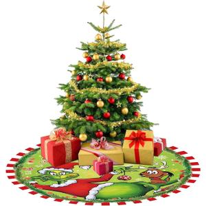 Christmas Tree Skirt Soft and Funny Red Green Trimmed Christmas Tree Collar Farmhouse Xmas Holiday Decoration 48 Inch (Green)