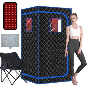 Portable Full Size Infrared Sauna for Home| One Person Spa Tent with Red Light| Personal Indoor Saunas with 660nm Red Light Therapy Lamp| Separate Heating Foot Pad and Reinforced Chair for Relaxation (Black Blue)