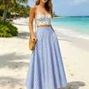 Mansy Women's Plaid Gingham Maxi Skirt High Waist A Line Pleated Flared Summer Casual Swing Long Skirt 2026 (Blue, M)