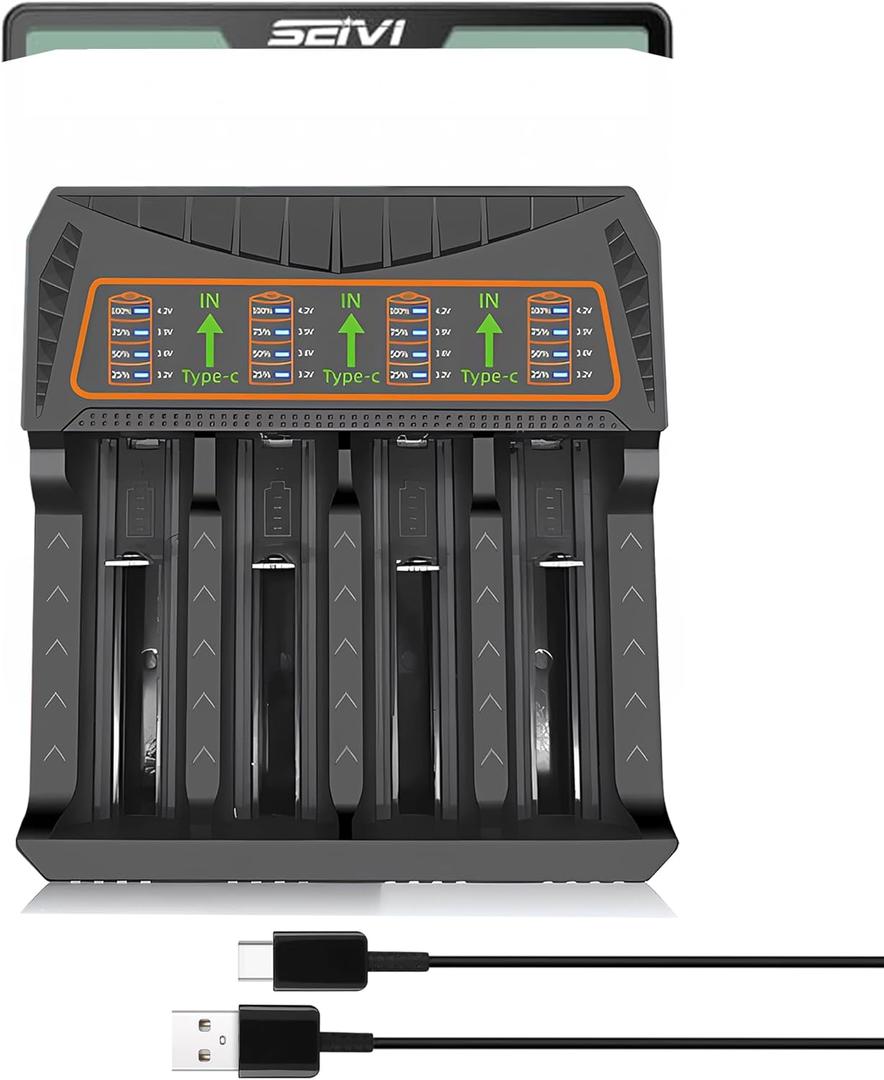 18650 Battery Charger, 4 Bay 3.7V Lithium Battery Charger, Smart USB can Quickly Charge, Suitable for Various Lithium Batteries 26650/21700/18650/18500/18490/16340/14500/10440