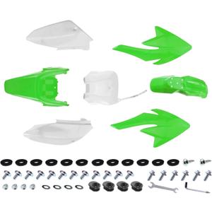 PRO BAT 7 PCs Plastic Fender Kit CRF 70 CRF70 Pit Bike Fender Fairings Plastic Body Set, White & Green