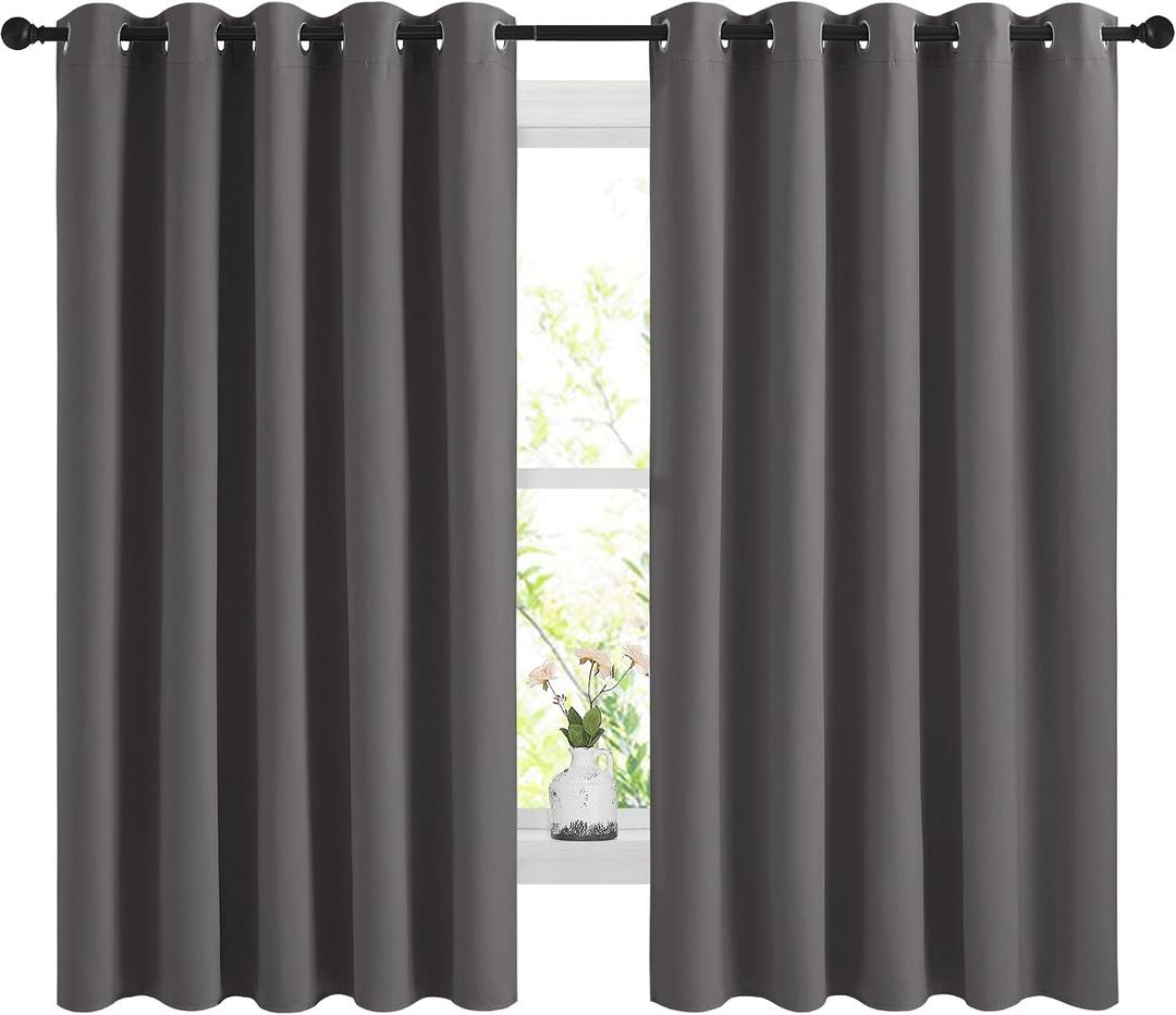 NICETOWN Blackout Curtains Panels for Bedroom, 2 Panels, 66 x 60 Inch, Gray, 3 Pass Microfiber Noise Reducing Thermal Insulated Solid Ring Top Blackout Window Drapes