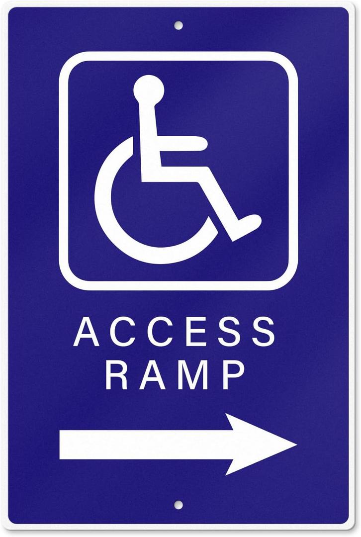Handicap Access Ramp Sign 8 x 12 Inch Aluminum Waterproof Right Arrow Direction Signage Reflective ADA Accessibility Symbol Wheelchair Signs