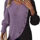 MixShe Womens Knit Sweaters 2026 Fall Winter Casual Long Sleeve Ribbed Colorblock Button Pullover Tops (Large, Purple)