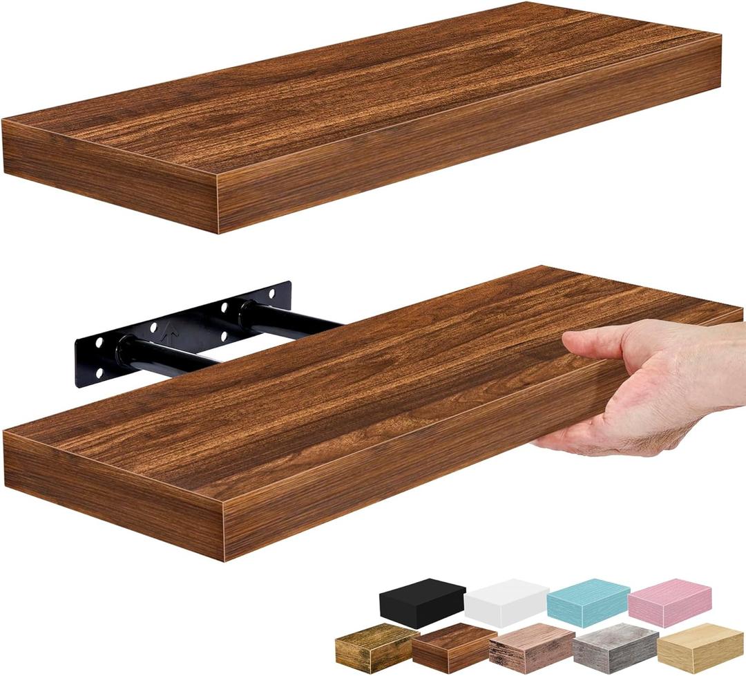 Sorbus Floating Shelves for Wall 16 Inch Floating Shelf for Kitchen, Bedroom, Living Room, Bathroom, Home & Wall Decor - Mounted Bathroom Shelves with Invisible Brackets (Walnut, 2 Pack)
