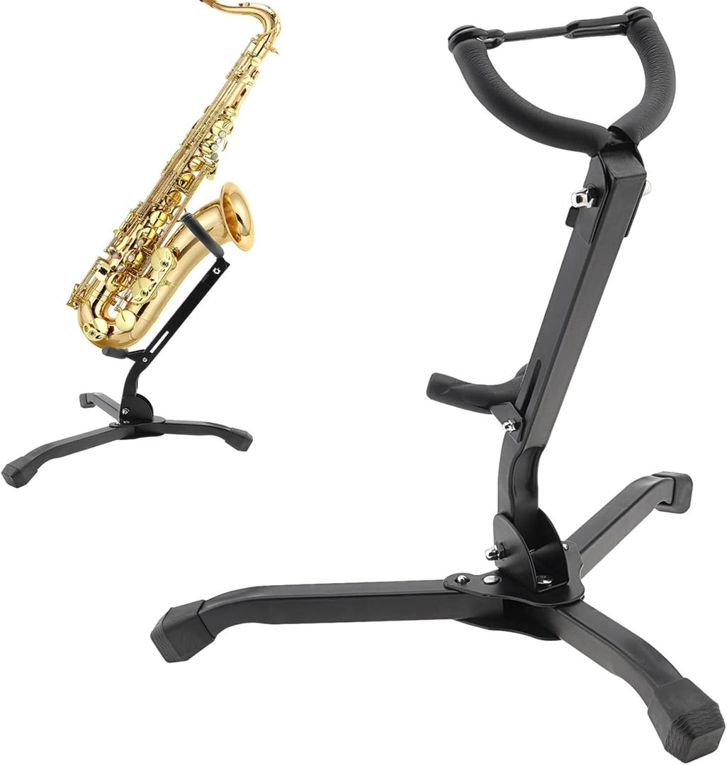 Alto Saxophone Stand, Heavy Duty & Compact Saxophone Stand, Saxophone Holder Rack with Non-Slip Rubber Feet, Folding Alto & Tenor Sax Stand for Secure Storage, Musical Instrument Saxophone Accessories
