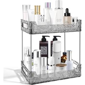 2-Tier Bathroom Counter Organizer Countertop Storage, Dresser Organizer Vanity Tray for Makeup, Perfume Organizer Cosmetics Skincare Shelf - Grey (11" x 6.3" x 9.1", Gray)