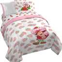 Jay Franco Strawberry Shortcake Queen Comforter Set - 7 Piece Bedding Includes Sheet Set & Pillow Covers - Super Soft Pink & White Kids Bedding