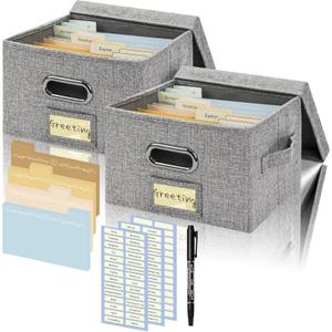 Greeting Card Organizer and Storage Box with 20 Pcs Adjustable Dividers, Storing Cards with 84 Pcs Labels Perfect for Storing Greeting Cards, Envelopes, Photos 2 Pack Grey