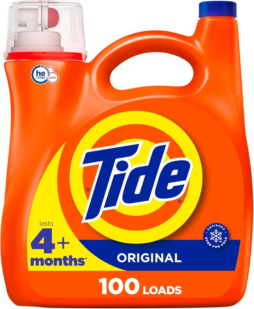 Tide Laundry Detergent Liquid, Original Scent, HE Compatible, 100 Loads, 132 fl oz, Tide Laundry Detergent, Liquid Laundry Detergent (Packaging May Vary) (132 Fl Oz (Pack of 1))