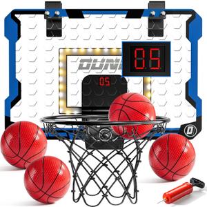 Indoor Basketball Hoop for Kids, Over The Door Mini Basketball Hoops, LED Light Mini Hoop with Scoreboard & 4 Balls, Kids Basketball Hoop Sport Toys Gifts for 5 6 7 8 9 10 11 12+Year Old Boys