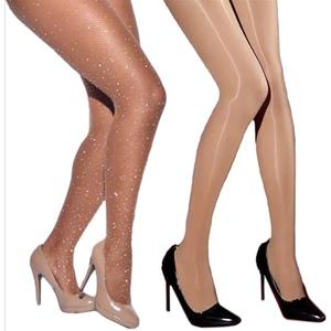 2 Double Sparkly Tights for Women Shimmer Tights Womens Fishnet Stockings Transparent Tights Sparkle Rhinestone Pantyhose, One Size