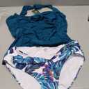 Eomenie Womens Halter Tankini Bathing Suit Ruched Tummy Control Two Piece Swimsuit with Bottom, Size L