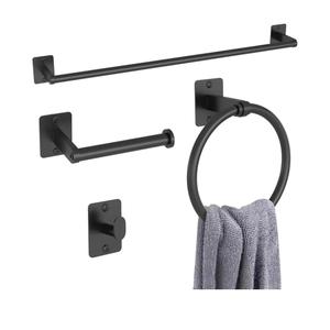 Matte Black Bathroom Accessories Set, KLJKPA 4 Pieces Bathroom Hardware Set, 24 inch Towel Bar, Towel Racks for Bathroom, Robe Towel Hooks, Toilet Paper Holder Wall Mounted