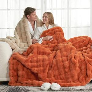 Cozy Bliss Faux Fur Throw Blanket for Couch, Fuzzy Soft Plush Thick Bubble Blanket for Sofa Bedroom Living Room, 60 * 80 Inches Burnt Orange