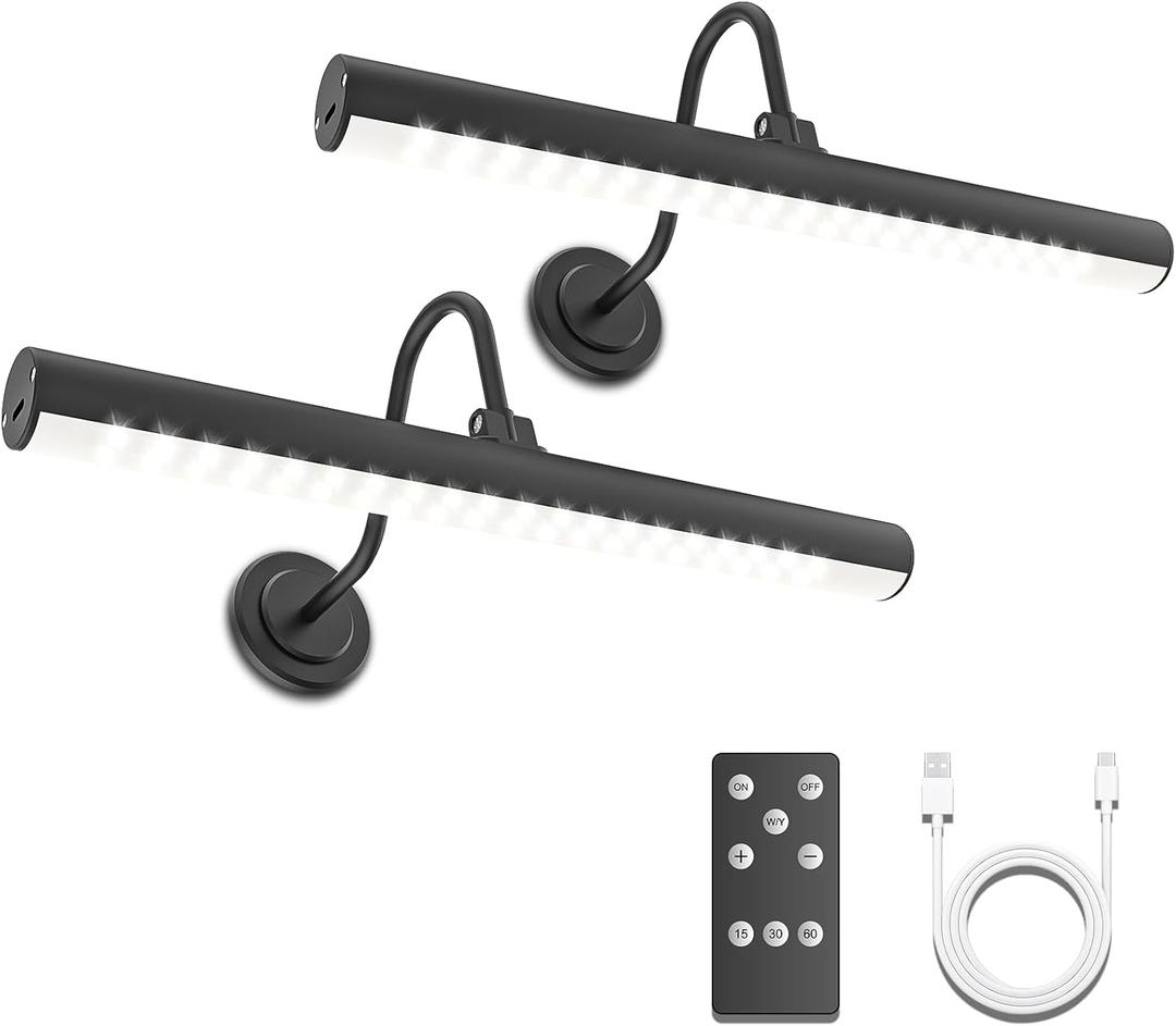 Battery Operated Wireless Black Wireless Picture Light - Remote Control, Adjustable Brightness, and Color Temperature - Illuminate Paintings, Photographs, and Wall Art with Style - 2pack