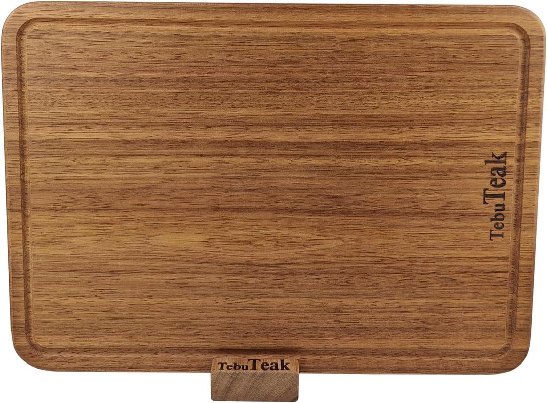 Solid Teak Wood Cutting Board - Single/One Piece Design Wooden Choping Boards Non Glued Knife-Friendly Durable Chopping Block for Kitchen Meat Vegetable Chese 14 x 9.5 IN (Includes Stand)