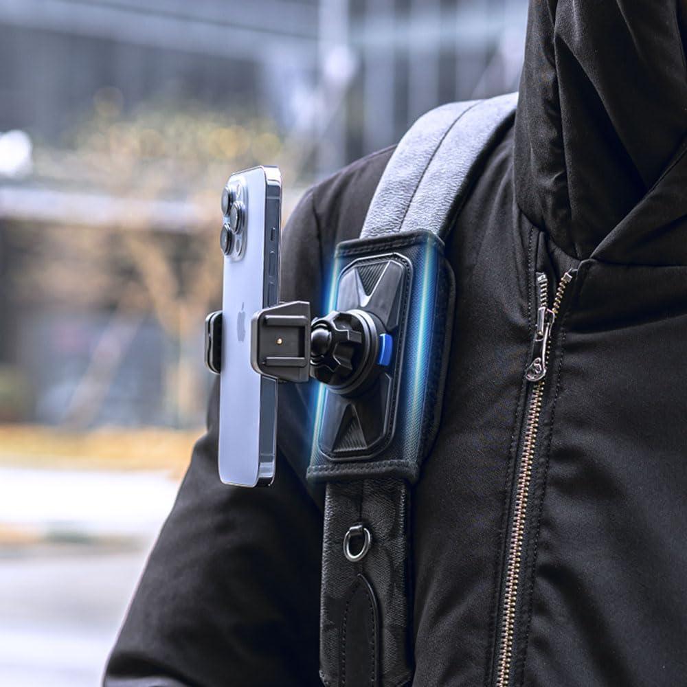 SOH Magnetic Backpack Shoulder Strap Mount for Phone, Quick Release 360 Rotation Hand Free VLOG/POV Bag Belt Clamp Mount, Backpack Phone Clip Holder for iPhone 17 Pro max/16/15 and Most Smartphones (BLACK&BLUE&RED)