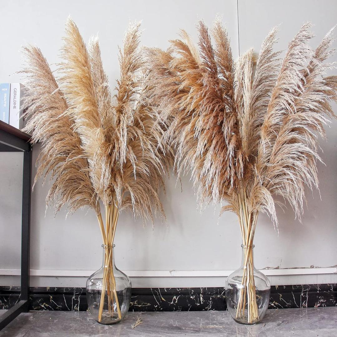 46" inch 10 Stems Natural Pampas Grass Decor Tall, Pompas Grass, Tall Pampas Grass for Weddingm, Farmhouse, Boho Home Decor (Brown)