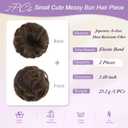 FESHFEN 2PCs Small Messy Bun Hair Piece for Thin Hair Women Girl Mini Synthetic Elastic Wavy Space-bun Scrunchies Updo Hairpieces, Chestnut Brown