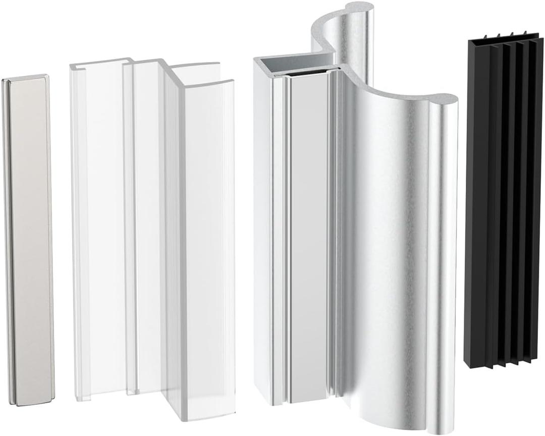3" Clear Polycarbonate U-Channel with Magnet, 3-3/4" Bright Chrome Frameless Shower Door Handle with Metal Strike for 1/8", 5/32", 3/16" and 1/4" Thick Swing Glass Shower Doors