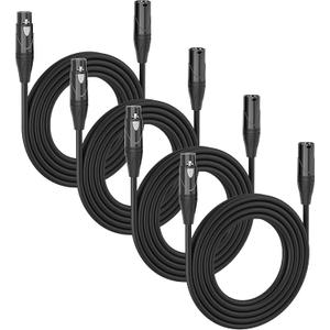 MFL. 15 ft DMX Cable 3 Pin XLR Male to Female Connector Wires for Stage Lighting DJ Lights 22 AWG 110 Ohms, Black Connector, Pack of 4
