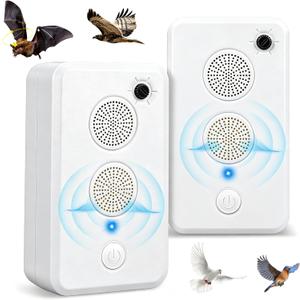 Upgraded Ultrasonic Bird Repellent Devices Outdoor & Bat Deterrent Rechargeable Woodpecker Deterrent for House Pigeon Repellent to Keep Birds Bats Out of Attic Porch Balconies Indoor,2Pack