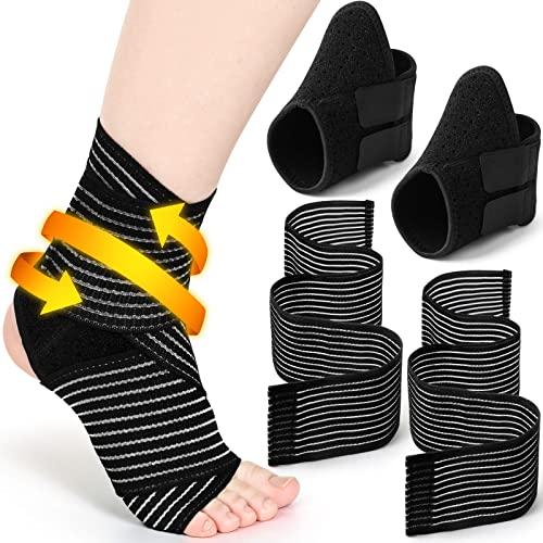 Junkin 2 Pairs Kid's Ankle Support Brace Elastic Ankle Compression Sleeve Neoprene Wraps Adjustable Sports Foot Brace Protector Breathable Calf Ligament Compression Bandage(Black)