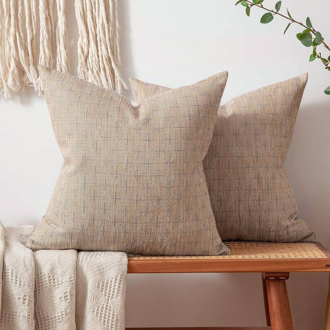 MIULEE Pack of 2 Decorative Burlap Linen Throw Pillow Covers Modern Farmhouse Pillowcase Rustic Woven Textured Cushion Cover for Sofa Couch Bed 20x20 Inch Light Orange