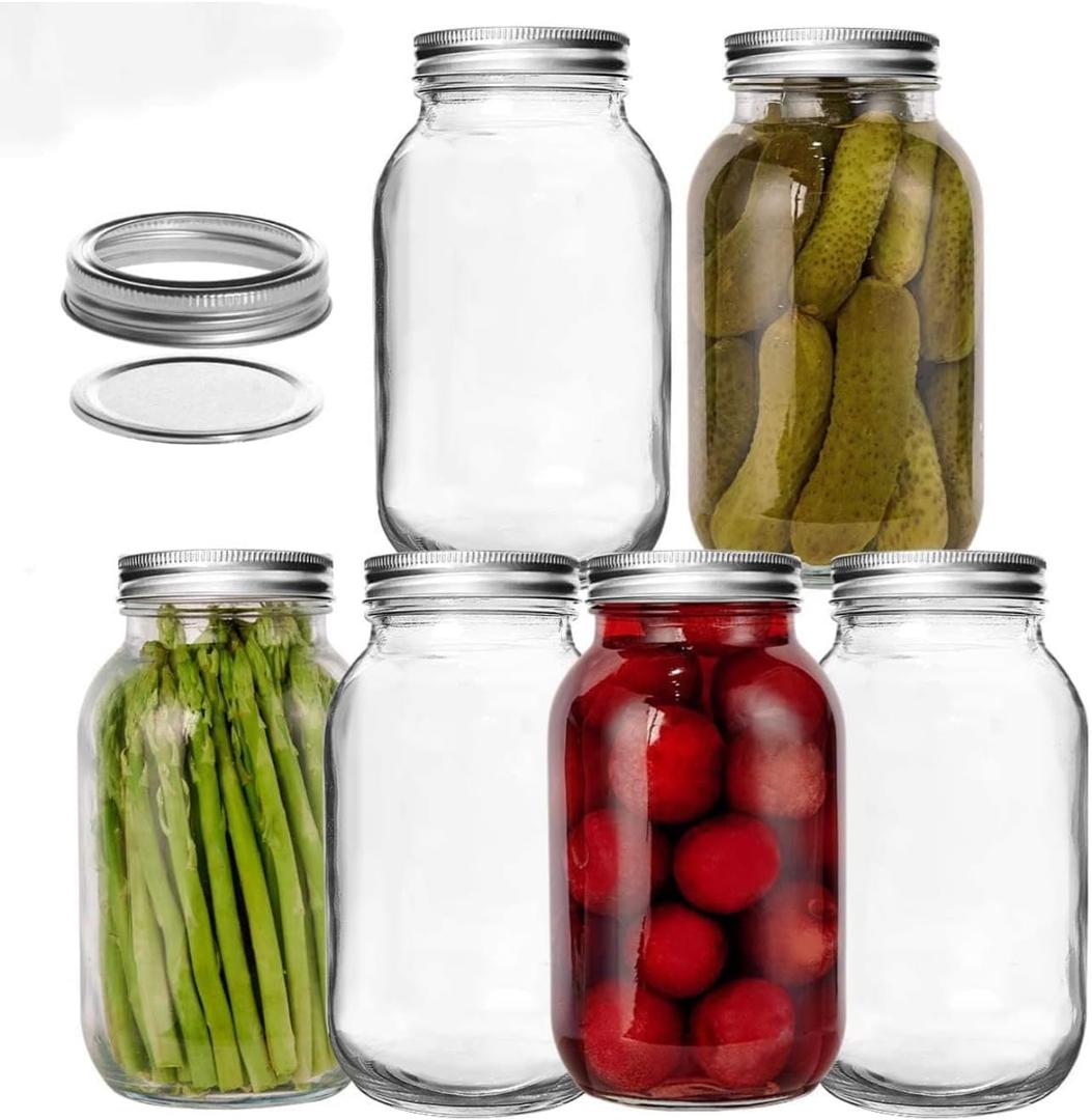 Generic Classic 32 oz Mason Jars with Lids, Set of 12, Clear Glass
