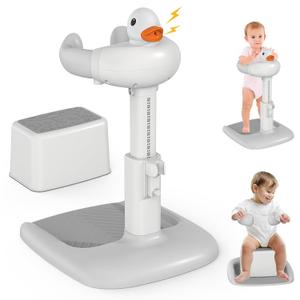 Adjustable Baby Shower Stand Supporting with Stool, Duck Baby Bath Stand, Anti-Slip Toddler Bath Holder with Standing, Toddler Shower Standing Support for 12-36 Months