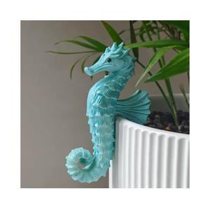 Cute Climbing Seahorse Flower Pot Huggers, Ocean Animal Figurines Plant Decorations for Pots, Resin Flower Pot Decorations, Fairy Garden Accessories, Fish Tank Planter Edge Craft Decor (Seahorse)