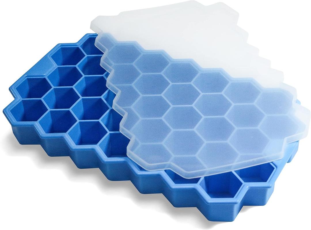 Ice Cube Trays for Freezer with Lid-37 Grid Silicone for Small Ice Cube Molds,Easy-Release Reusable in Organizer Bins or IceBucket for Cocktail bar or Iced Coffee Cup (1 Pack, Blue)